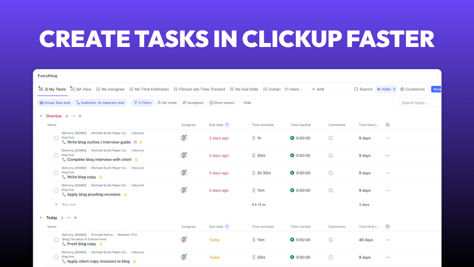 ClickUp Productivity Tips: Create Tasks in ClickUp Faster