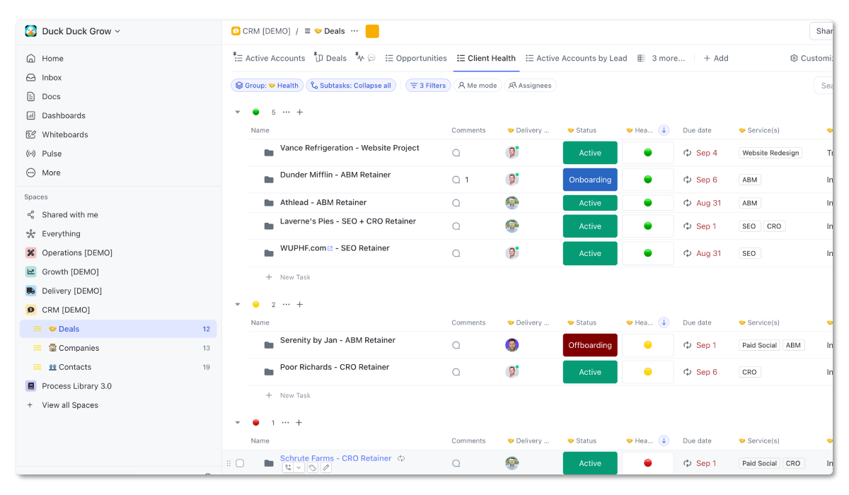 ClickUp CRM structure for agencies