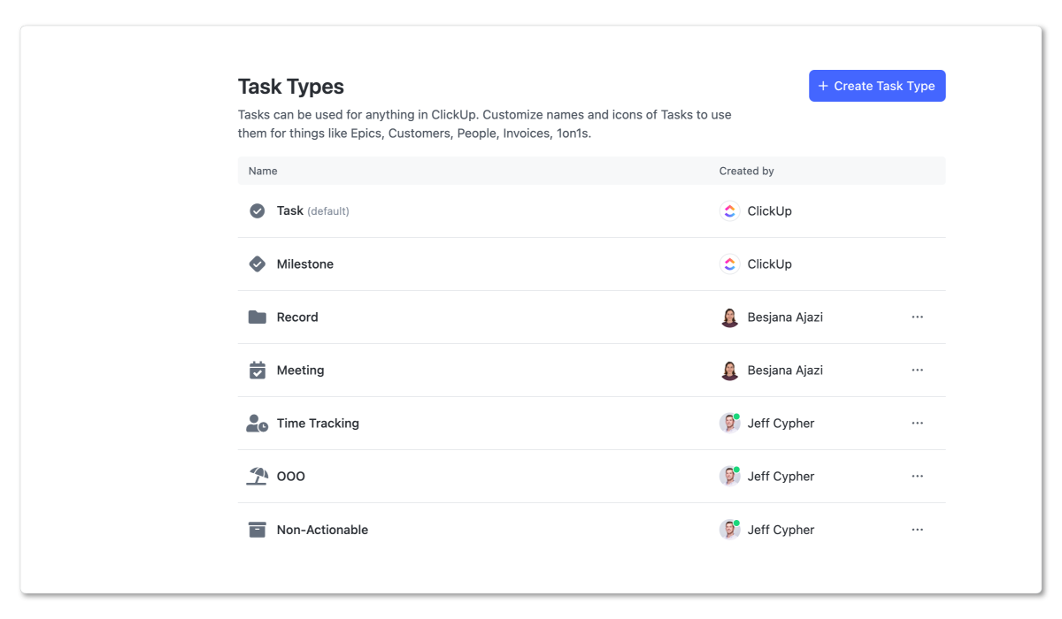 Clickup Custom Task Types