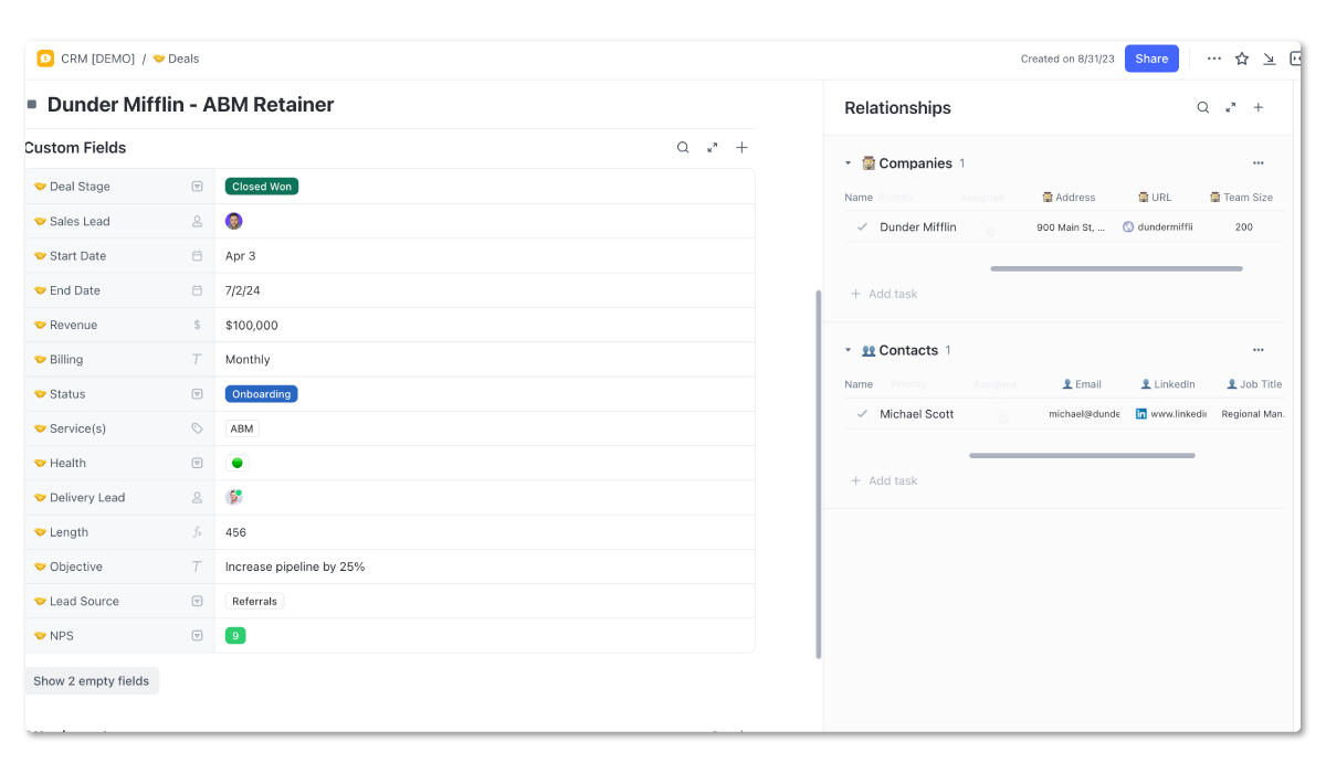 ClickUp Relationships Feature