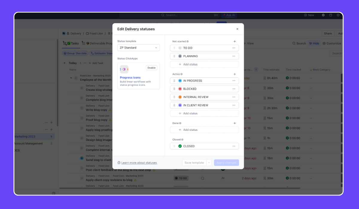 ClickUp Tip - Standard Statuses