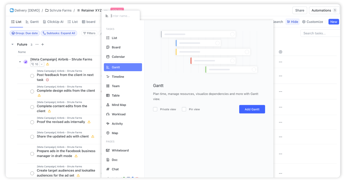 Creating a ClickUp Gantt Chart