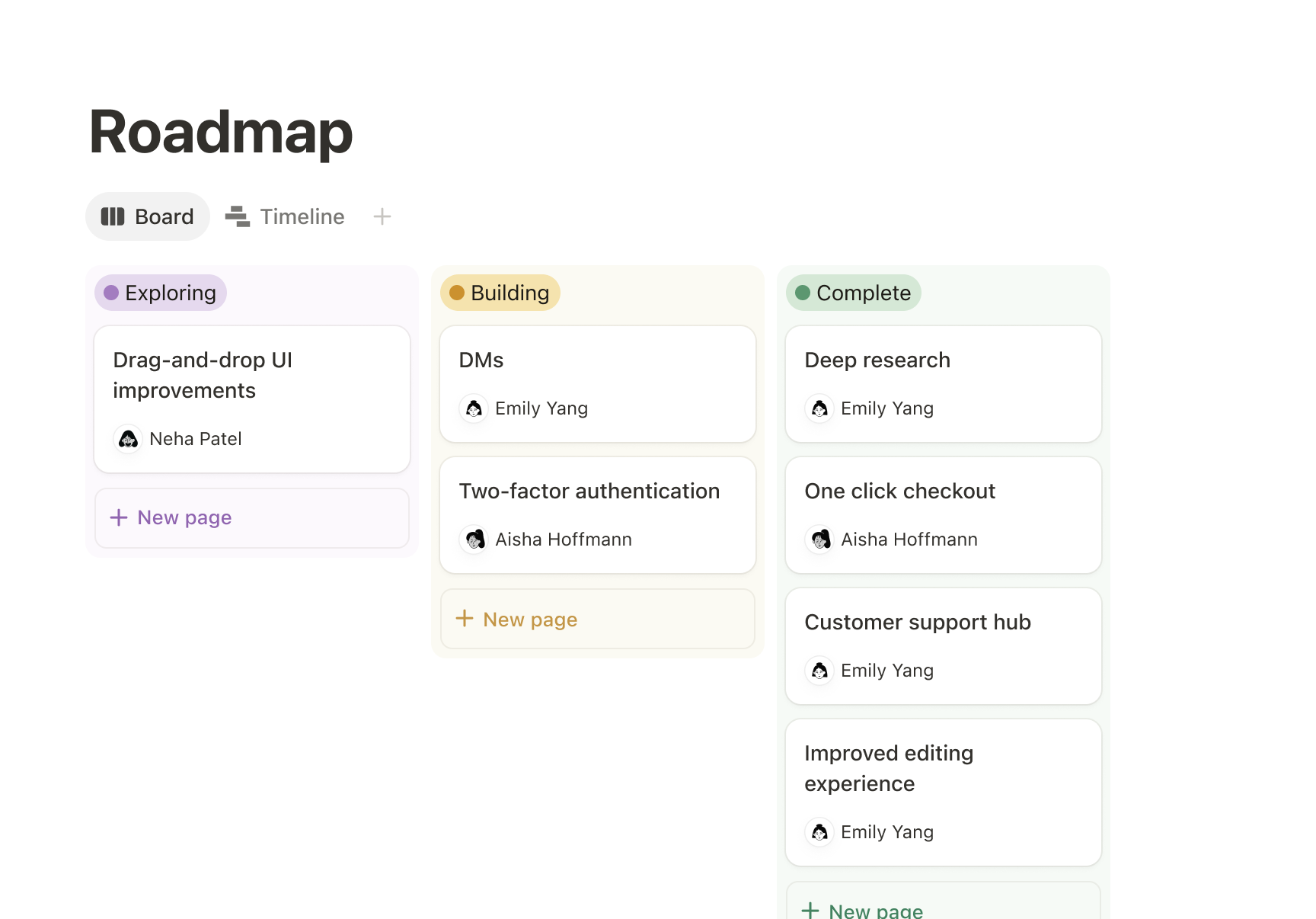 Notion workspace interface showing flexible project views