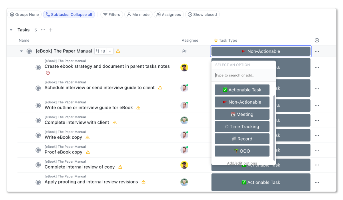 Task Type Custom Field